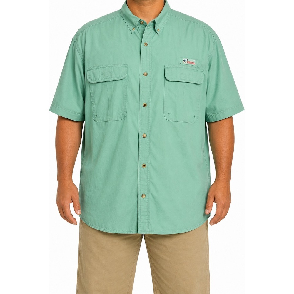 World Wide Sportsman Fishing Shirt Men 2XL Green Vented Back Short Sleeve Casual